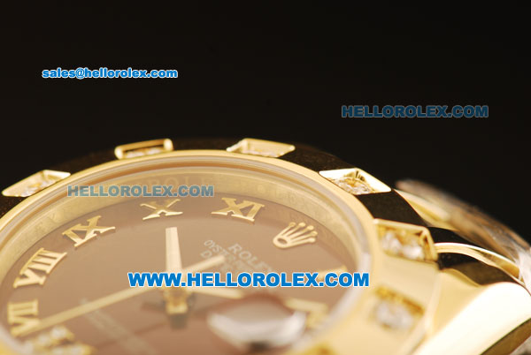 Rolex Datejust Automatic Movement Full Gold with Brown Dial and Diamond Bezel-ETA Coating Case - Click Image to Close